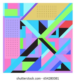 Trendy geometric elements memphis greeting cards design. Retro style texture, pattern and elements. Modern abstract design poster and cover template