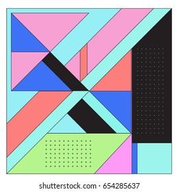 Trendy geometric elements memphis greeting cards design. Retro style texture, pattern and elements. Modern abstract design poster and cover template