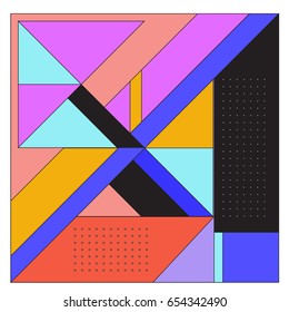Trendy geometric elements memphis greeting cards design. Retro style texture, pattern and elements. Modern abstract design poster and cover template