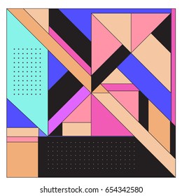 Trendy geometric elements memphis greeting cards design. Retro style texture, pattern and elements. Modern abstract design poster and cover template