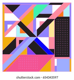 Trendy geometric elements memphis greeting cards design. Retro style texture, pattern and elements. Modern abstract design poster and cover template