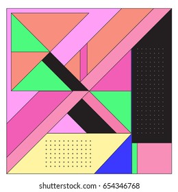 Trendy geometric elements memphis greeting cards design. Retro style texture, pattern and elements. Modern abstract design poster and cover template