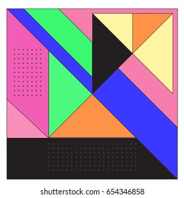 Trendy geometric elements memphis greeting cards design. Retro style texture, pattern and elements. Modern abstract design poster and cover template