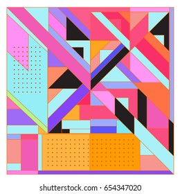 Trendy geometric elements memphis greeting cards design. Retro style texture, pattern and elements. Modern abstract design poster and cover template