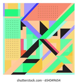 Trendy geometric elements memphis greeting cards design. Retro style texture, pattern and elements. Modern abstract design poster and cover template