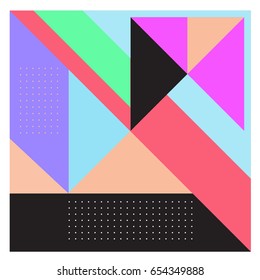 Trendy geometric elements memphis greeting cards design. Retro style texture, pattern and elements. Modern abstract design poster and cover template