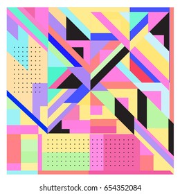 Trendy geometric elements memphis greeting cards design. Retro style texture, pattern and elements. Modern abstract design poster and cover template