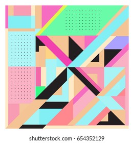 Trendy geometric elements memphis greeting cards design. Retro style texture, pattern and elements. Modern abstract design poster and cover template