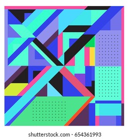 Trendy geometric elements memphis greeting cards design. Retro style texture, pattern and elements. Modern abstract design poster and cover template