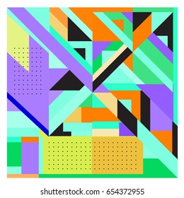 Trendy geometric elements memphis greeting cards design. Retro style texture, pattern and elements. Modern abstract design poster and cover template