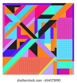 Trendy geometric elements memphis greeting cards design. Retro style texture, pattern and elements. Modern abstract design poster and cover template