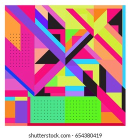 Trendy geometric elements memphis greeting cards design. Retro style texture, pattern and elements. Modern abstract design poster and cover template