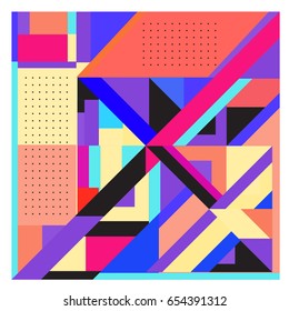 Trendy geometric elements memphis greeting cards design. Retro style texture, pattern and elements. Modern abstract design poster and cover template