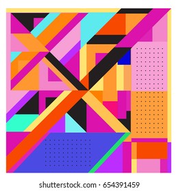 Trendy geometric elements memphis greeting cards design. Retro style texture, pattern and elements. Modern abstract design poster and cover template