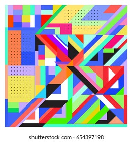 Trendy geometric elements memphis greeting cards design. Retro style texture, pattern and elements. Modern abstract design poster and cover template