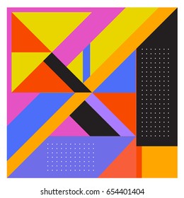 Trendy geometric elements memphis greeting cards design. Retro style texture, pattern and elements. Modern abstract design poster and cover template