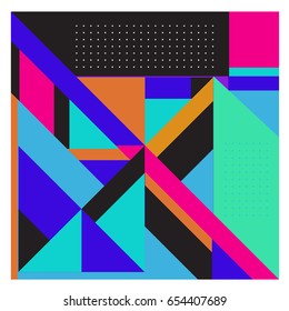 Trendy geometric elements memphis greeting cards design. Retro style texture, pattern and elements. Modern abstract design poster and cover template