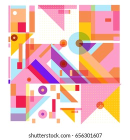 Trendy geometric elements memphis greeting cards design. Retro style texture, pattern and elements. Modern abstract design poster and cover template