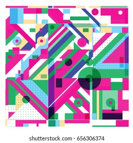 Trendy geometric elements memphis greeting cards design. Retro style texture, pattern and elements. Modern abstract design poster and cover template