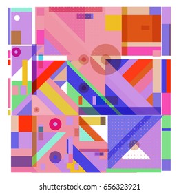 Trendy geometric elements memphis greeting cards design. Retro style texture, pattern and elements. Modern abstract design poster and cover template