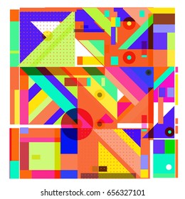 Trendy geometric elements memphis greeting cards design. Retro style texture, pattern and elements. Modern abstract design poster and cover template