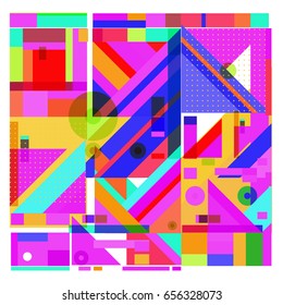 Trendy geometric elements memphis greeting cards design. Retro style texture, pattern and elements. Modern abstract design poster and cover template