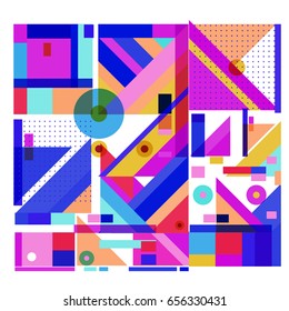 Trendy geometric elements memphis greeting cards design. Retro style texture, pattern and elements. Modern abstract design poster and cover template