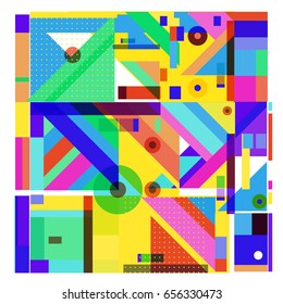 Trendy geometric elements memphis greeting cards design. Retro style texture, pattern and elements. Modern abstract design poster and cover template