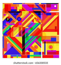 Trendy geometric elements memphis greeting cards design. Retro style texture, pattern and elements. Modern abstract design poster and cover template
