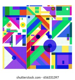 Trendy geometric elements memphis greeting cards design. Retro style texture, pattern and elements. Modern abstract design poster and cover template