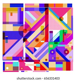 Trendy geometric elements memphis greeting cards design. Retro style texture, pattern and elements. Modern abstract design poster and cover template