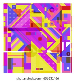Trendy geometric elements memphis greeting cards design. Retro style texture, pattern and elements. Modern abstract design poster and cover template