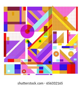Trendy geometric elements memphis greeting cards design. Retro style texture, pattern and elements. Modern abstract design poster and cover template