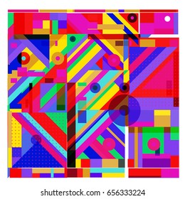 Trendy geometric elements memphis greeting cards design. Retro style texture, pattern and elements. Modern abstract design poster and cover template