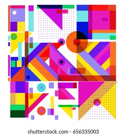 Trendy geometric elements memphis greeting cards design. Retro style texture, pattern and elements. Modern abstract design poster and cover template