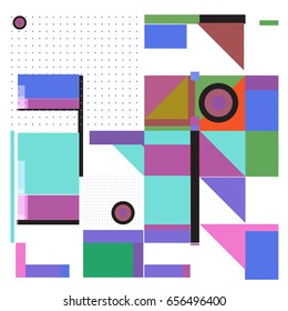 Trendy geometric elements memphis greeting cards design. Retro style texture, pattern and elements. Modern abstract design poster and cover template