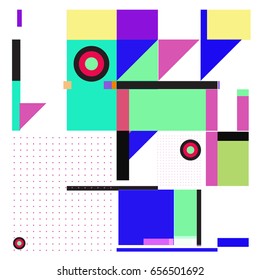 Trendy geometric elements memphis greeting cards design. Retro style texture, pattern and elements. Modern abstract design poster and cover template