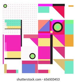 Trendy geometric elements memphis greeting cards design. Retro style texture, pattern and elements. Modern abstract design poster and cover template