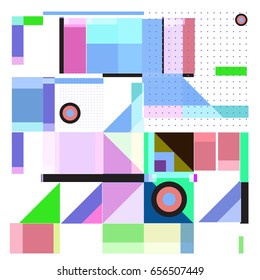 Trendy geometric elements memphis greeting cards design. Retro style texture, pattern and elements. Modern abstract design poster and cover template