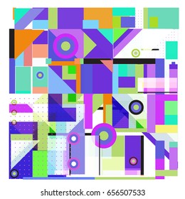 Trendy geometric elements memphis greeting cards design. Retro style texture, pattern and elements. Modern abstract design poster and cover template