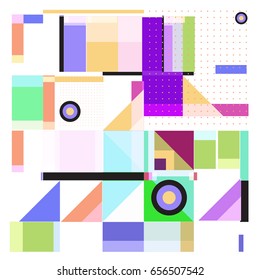 Trendy geometric elements memphis greeting cards design. Retro style texture, pattern and elements. Modern abstract design poster and cover template