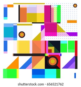 Trendy geometric elements memphis greeting cards design. Retro style texture, pattern and elements. Modern abstract design poster and cover template