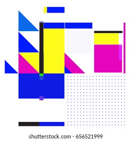 Trendy geometric elements memphis greeting cards design. Retro style texture, pattern and elements. Modern abstract design poster and cover template