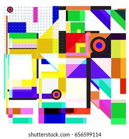 Trendy geometric elements memphis greeting cards design. Retro style texture, pattern and elements. Modern abstract design poster and cover template