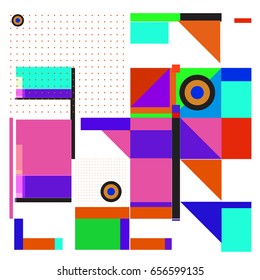 Trendy geometric elements memphis greeting cards design. Retro style texture, pattern and elements. Modern abstract design poster and cover template