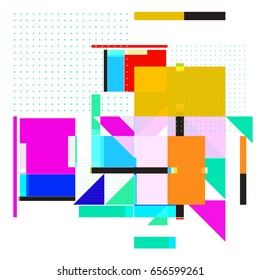 Trendy geometric elements memphis greeting cards design. Retro style texture, pattern and elements. Modern abstract design poster and cover template