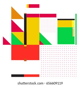 Trendy geometric elements memphis greeting cards design. Retro style texture, pattern and elements. Modern abstract design poster and cover template