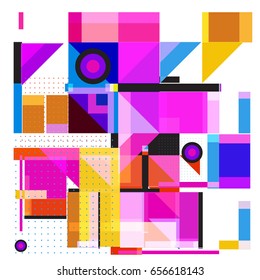 Trendy geometric elements memphis greeting cards design. Retro style texture, pattern and elements. Modern abstract design poster and cover template