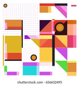 Trendy geometric elements memphis greeting cards design. Retro style texture, pattern and elements. Modern abstract design poster and cover template