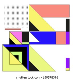 Trendy geometric elements memphis greeting cards design. Retro style texture, pattern and elements. Modern abstract design poster and cover template